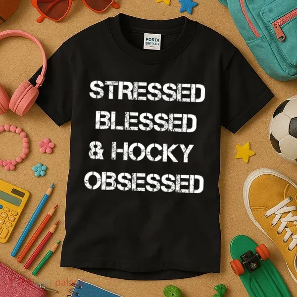 Stressed Blessed Hockey Obsessed Kids T-Shirt