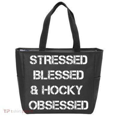 Stressed Blessed Hockey Obsessed Tote Bag