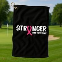 Stronger Than You Think Breast Cancer Ribbon  Golf Towel thumb 1