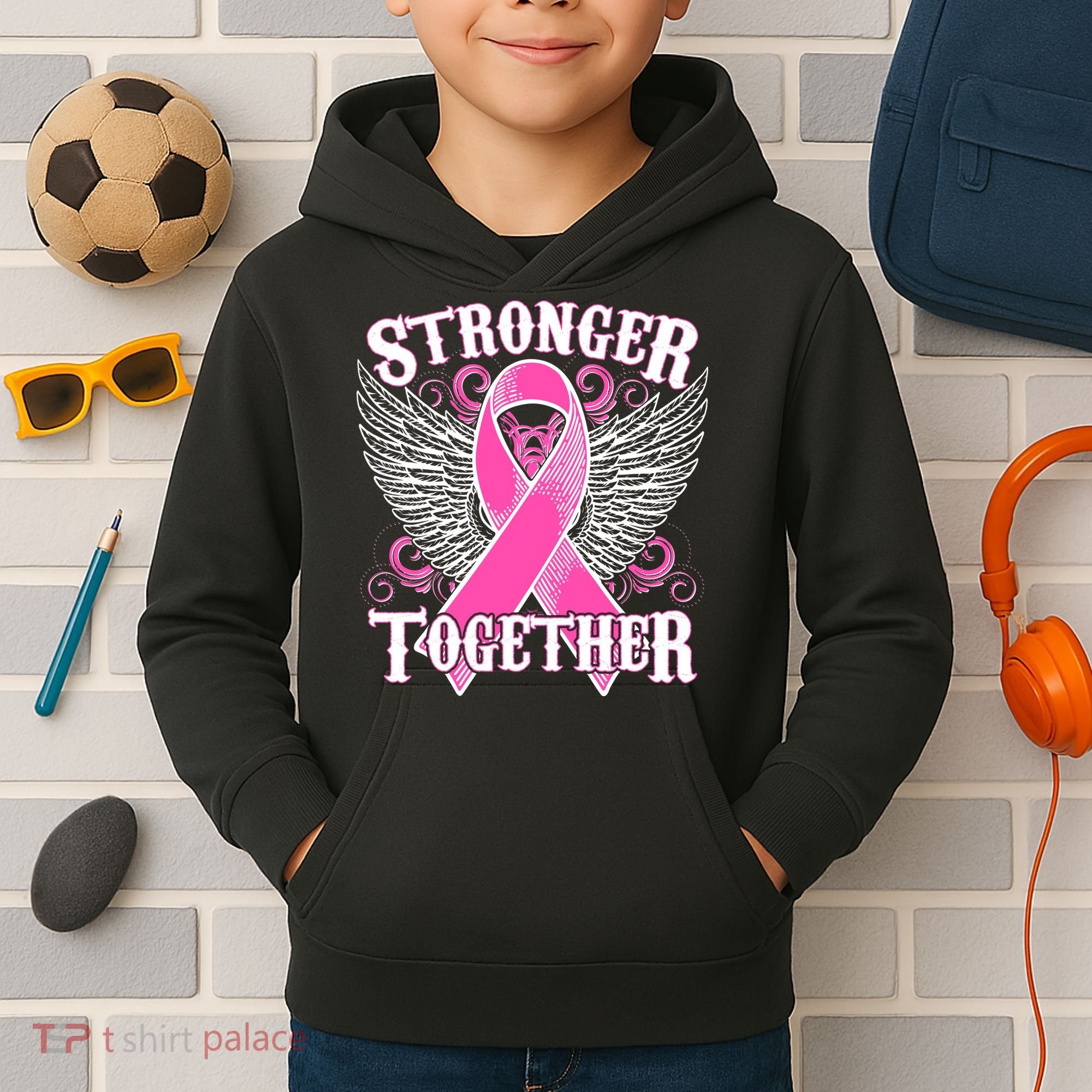 Stronger Together Support Breast Cancer Awareness  Kids Hoodie