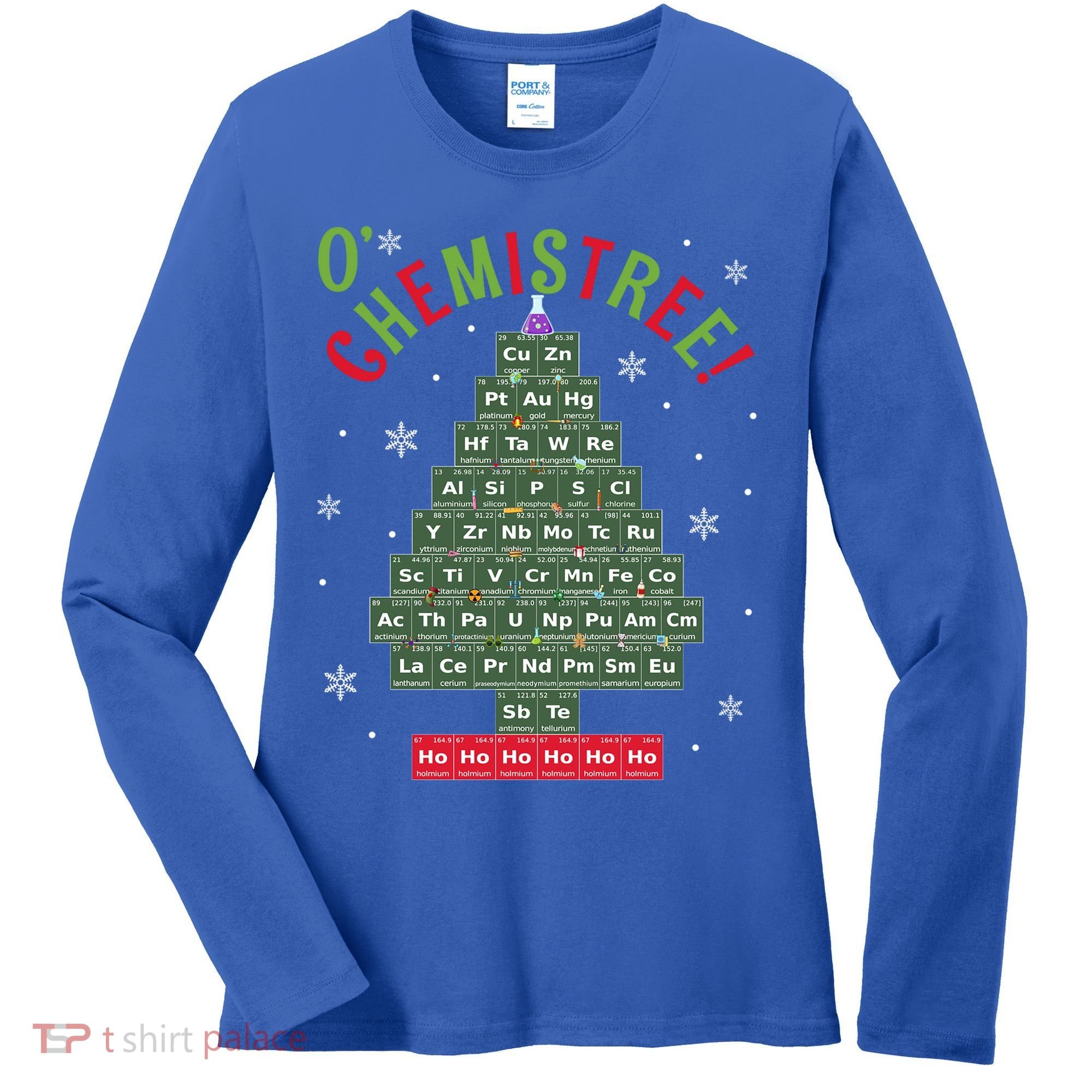 Science Teacher Scientist O Chemistree Christmas Tree Xmas Funny Gift Women's Long Sleeve Shirt