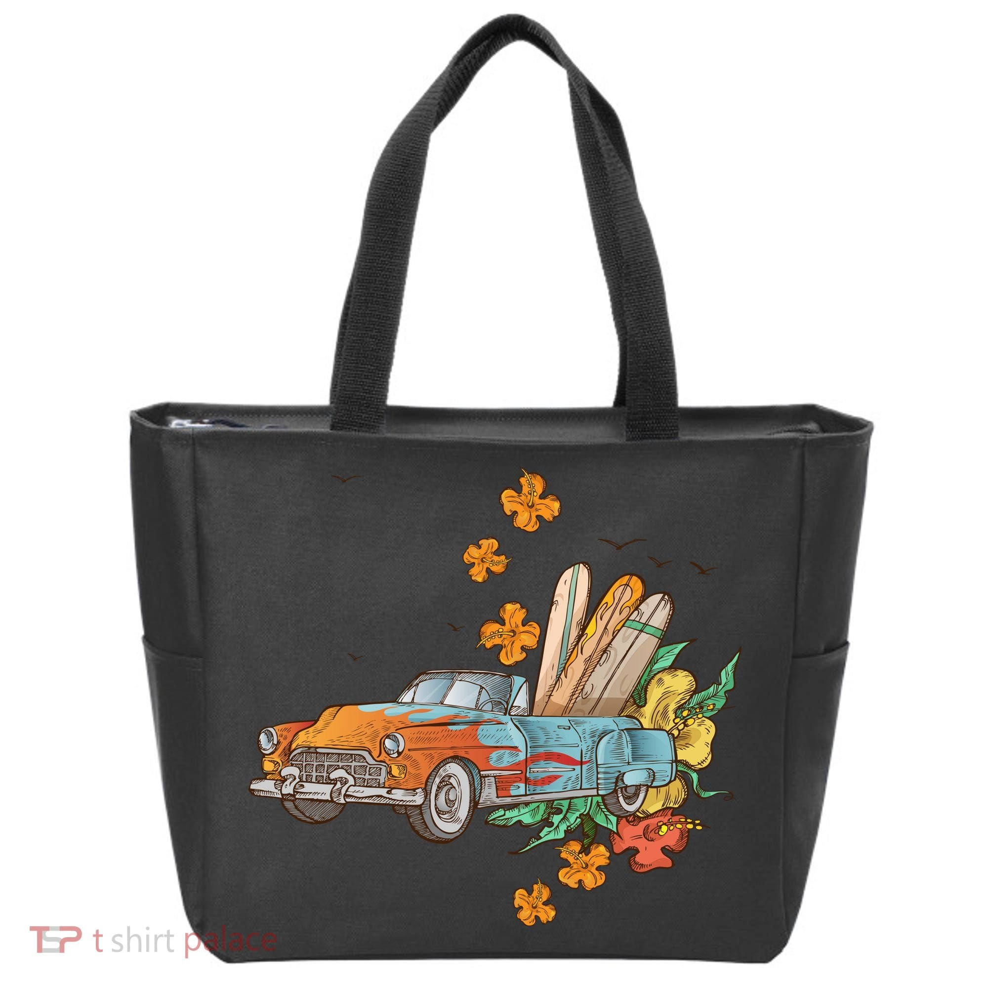 Surfing Tropical Summer Retro Truck Tote Bag