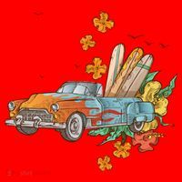 Surfing Tropical Summer Retro Truck Santa Hat thumb 1