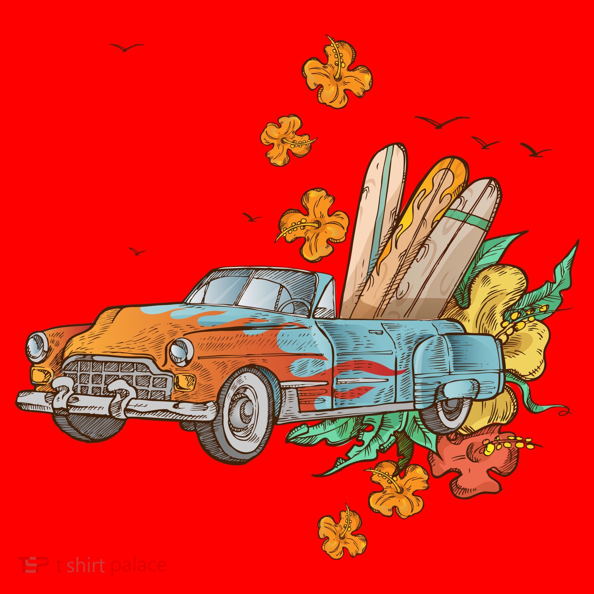 Surfing Tropical Summer Retro Truck Santa Hat