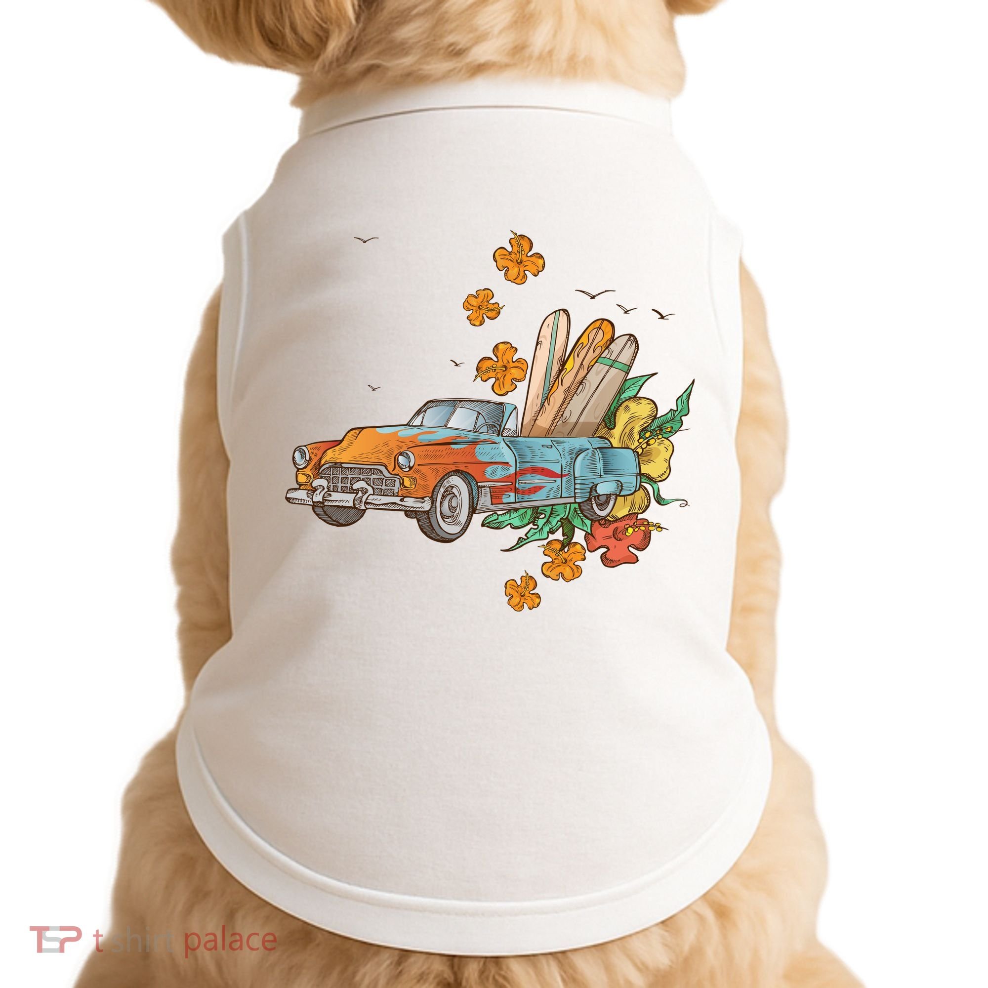 Surfing Tropical Summer Retro Truck Doggie Tank
