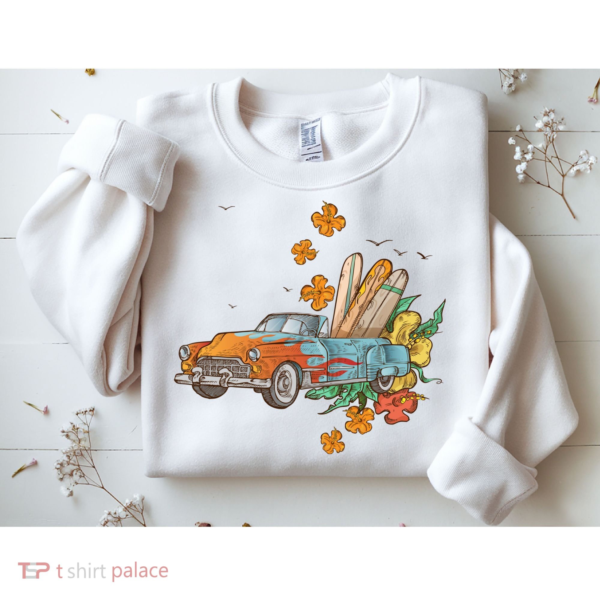 Surfing Tropical Summer Retro Truck Sweatshirt