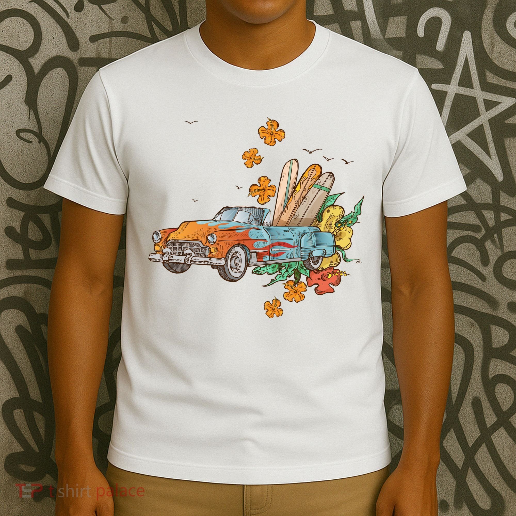 Surfing Tropical Summer Retro Truck T-Shirt