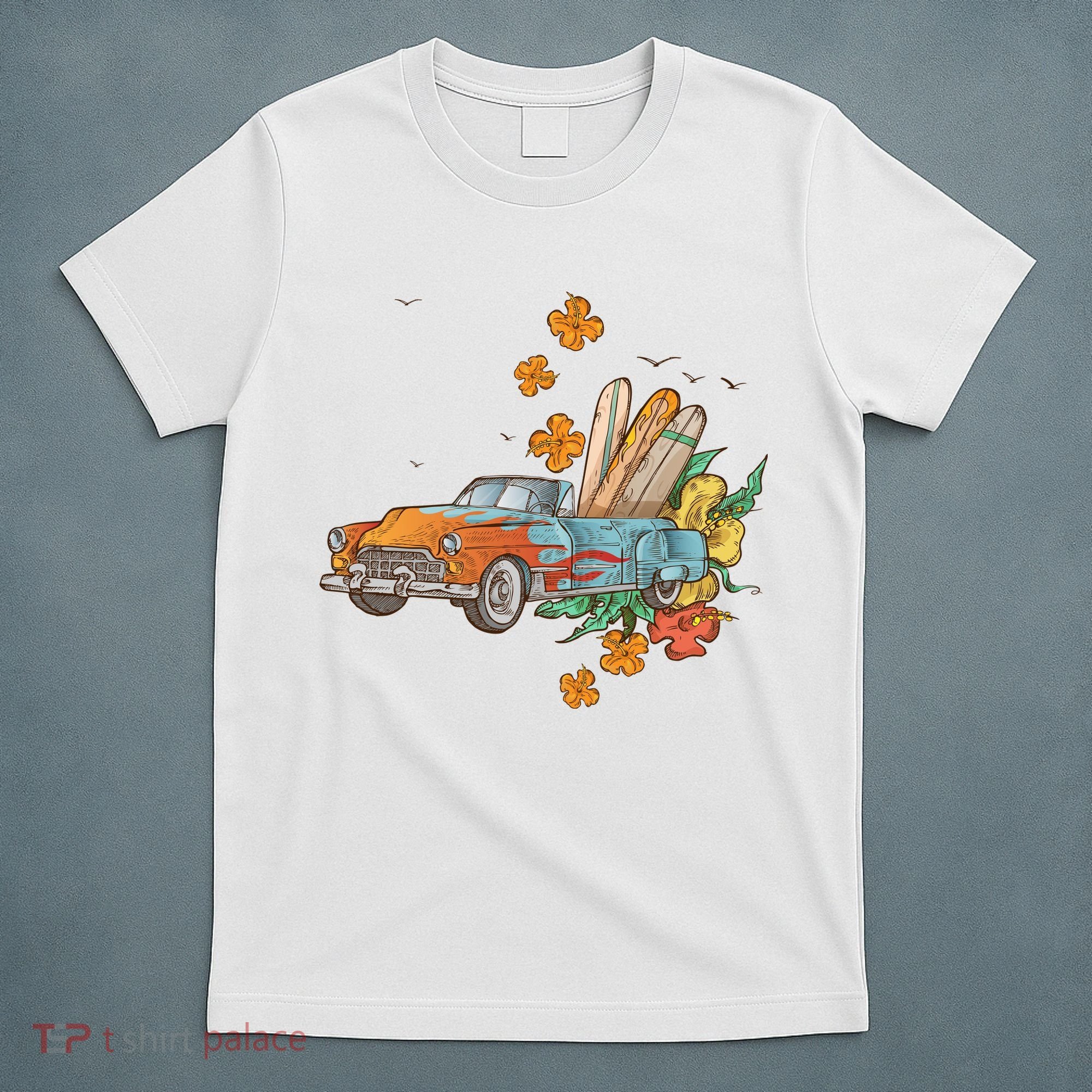 Surfing Tropical Summer Retro Truck T-Shirt