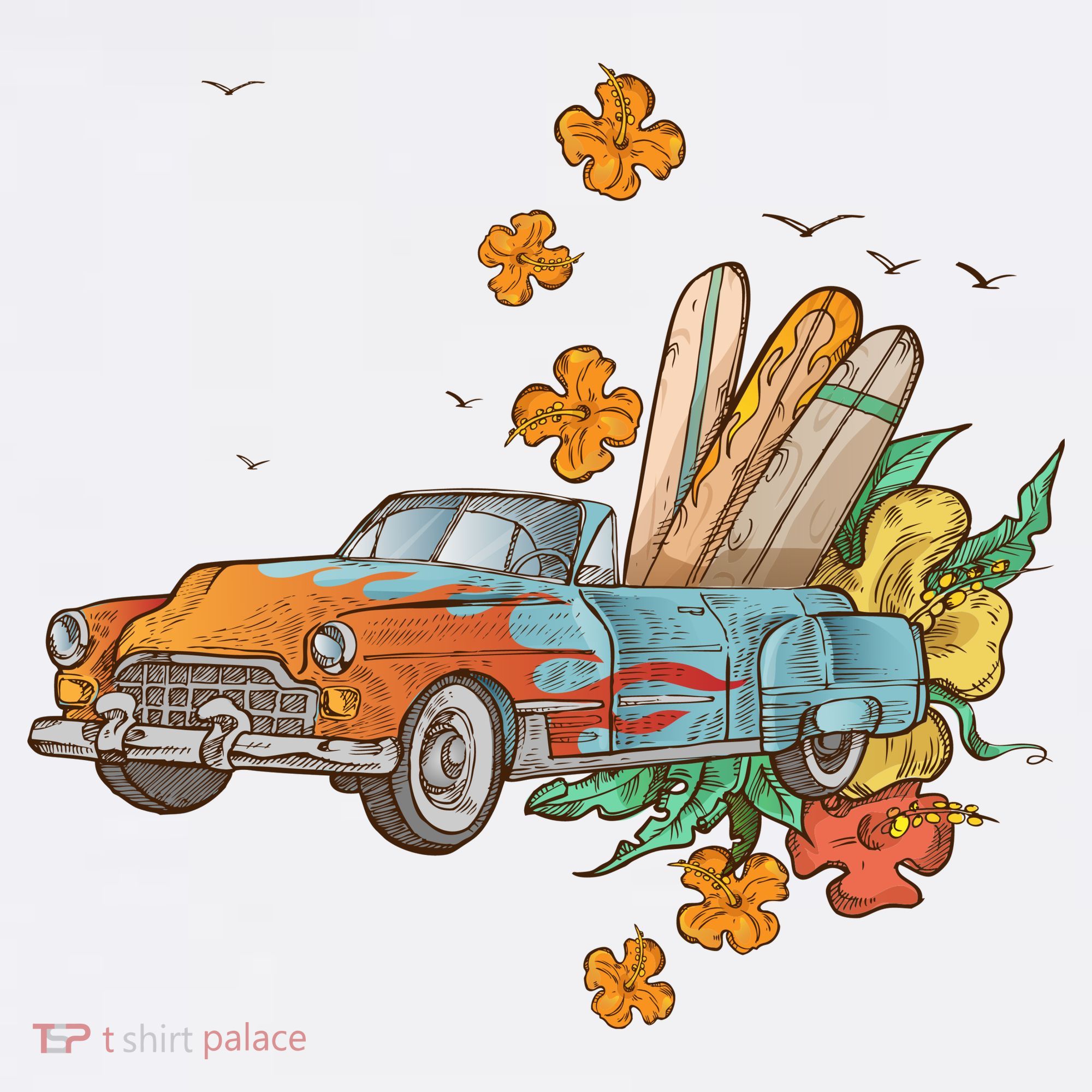 Surfing Tropical Summer Retro Truck T-Shirt