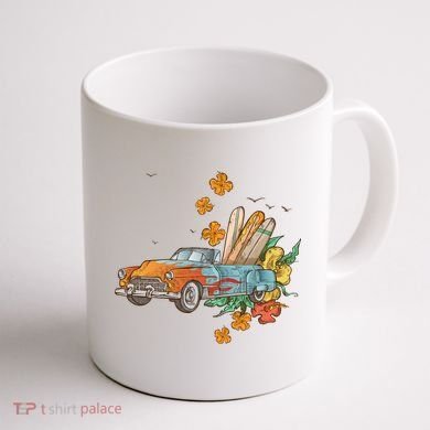 Surfing Tropical Summer Retro Truck Coffee Mug back