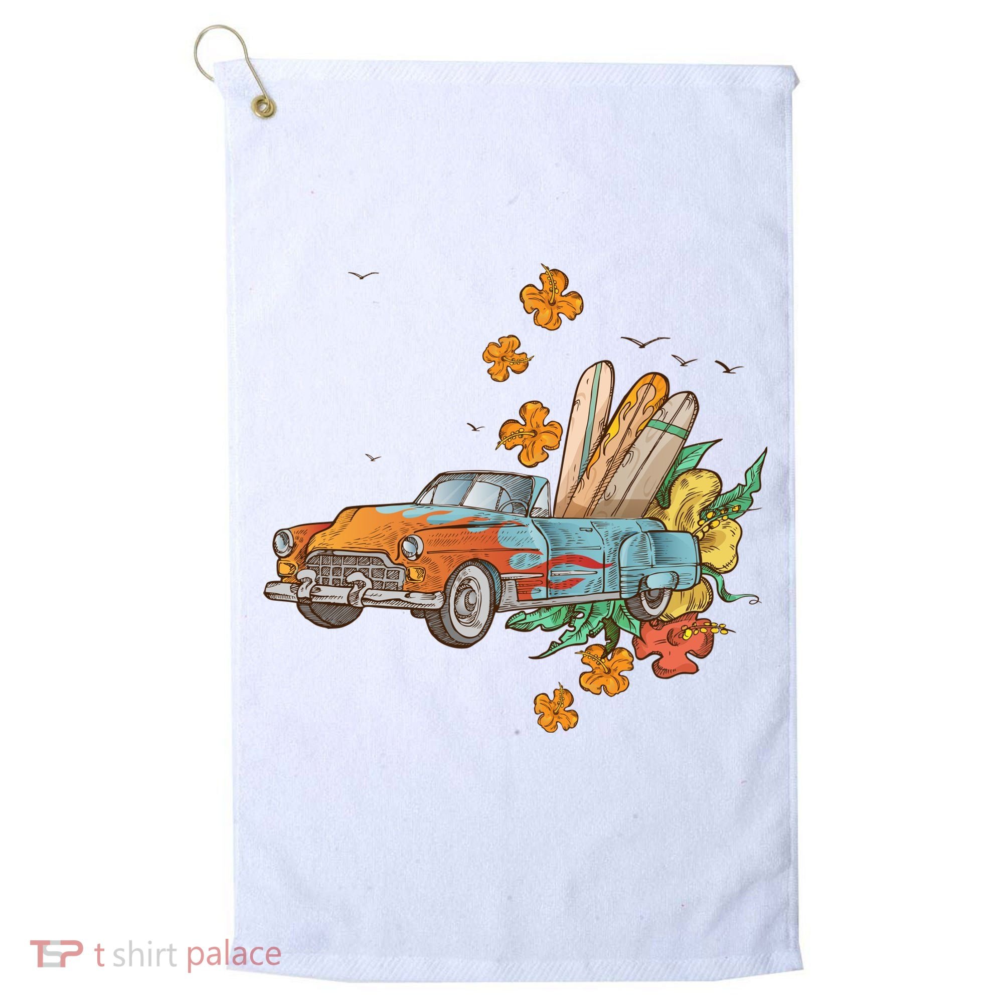 Surfing Tropical Summer Retro Truck Golf Towel