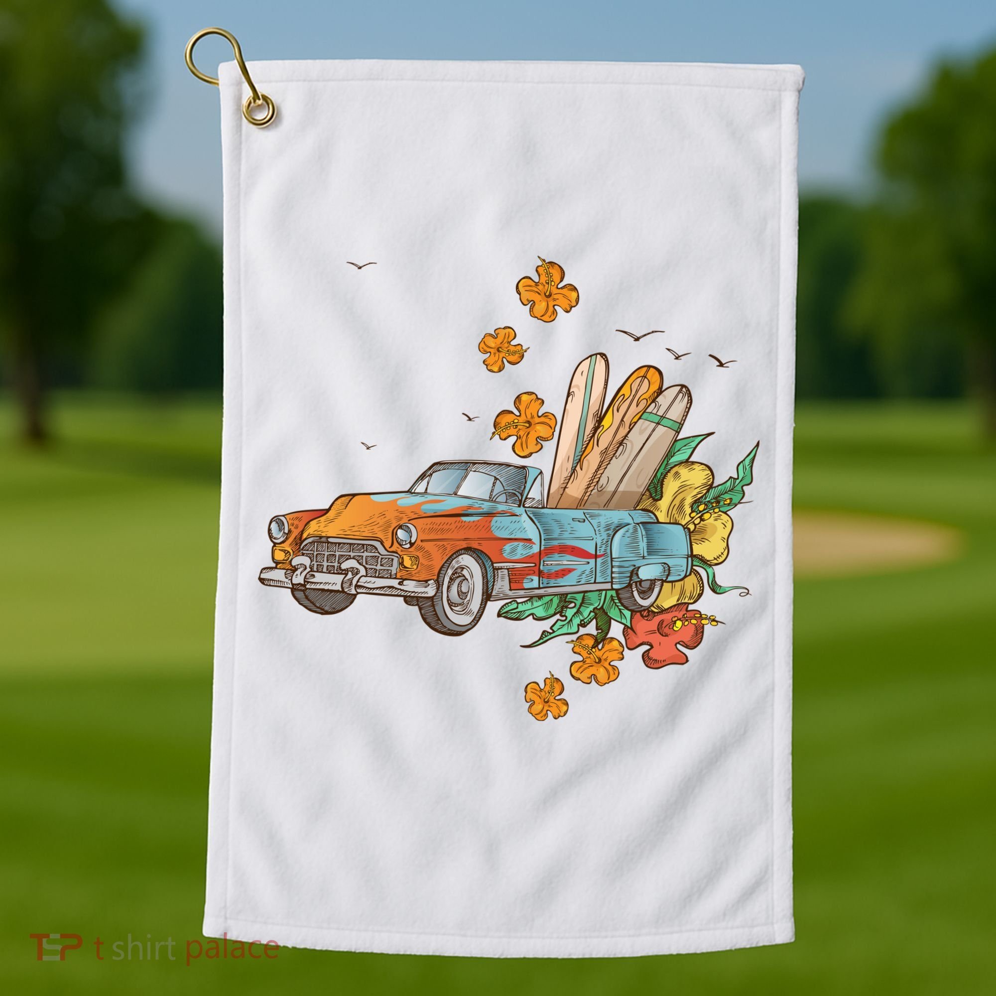 Surfing Tropical Summer Retro Truck Golf Towel