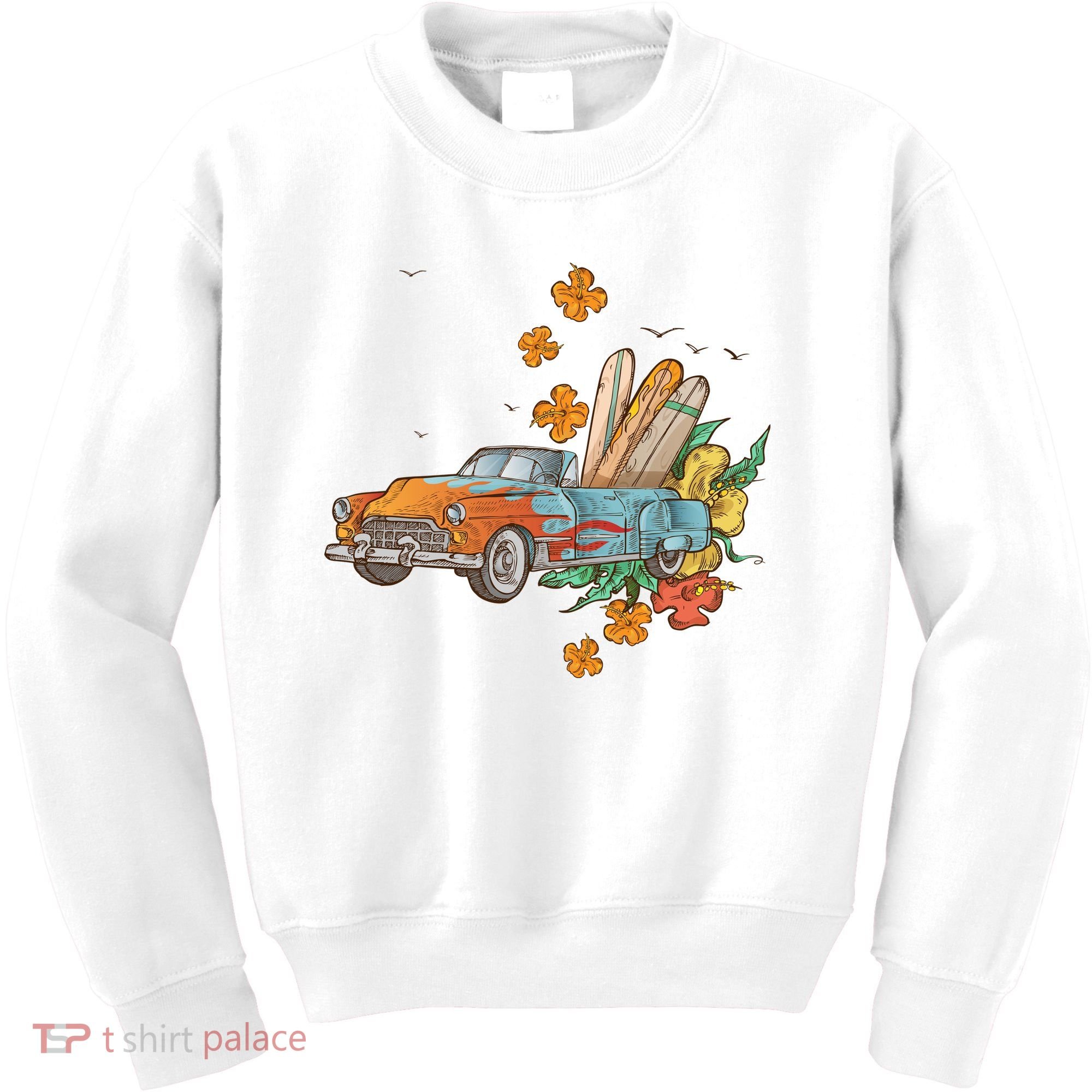Surfing Tropical Summer Retro Truck Kids Sweatshirt