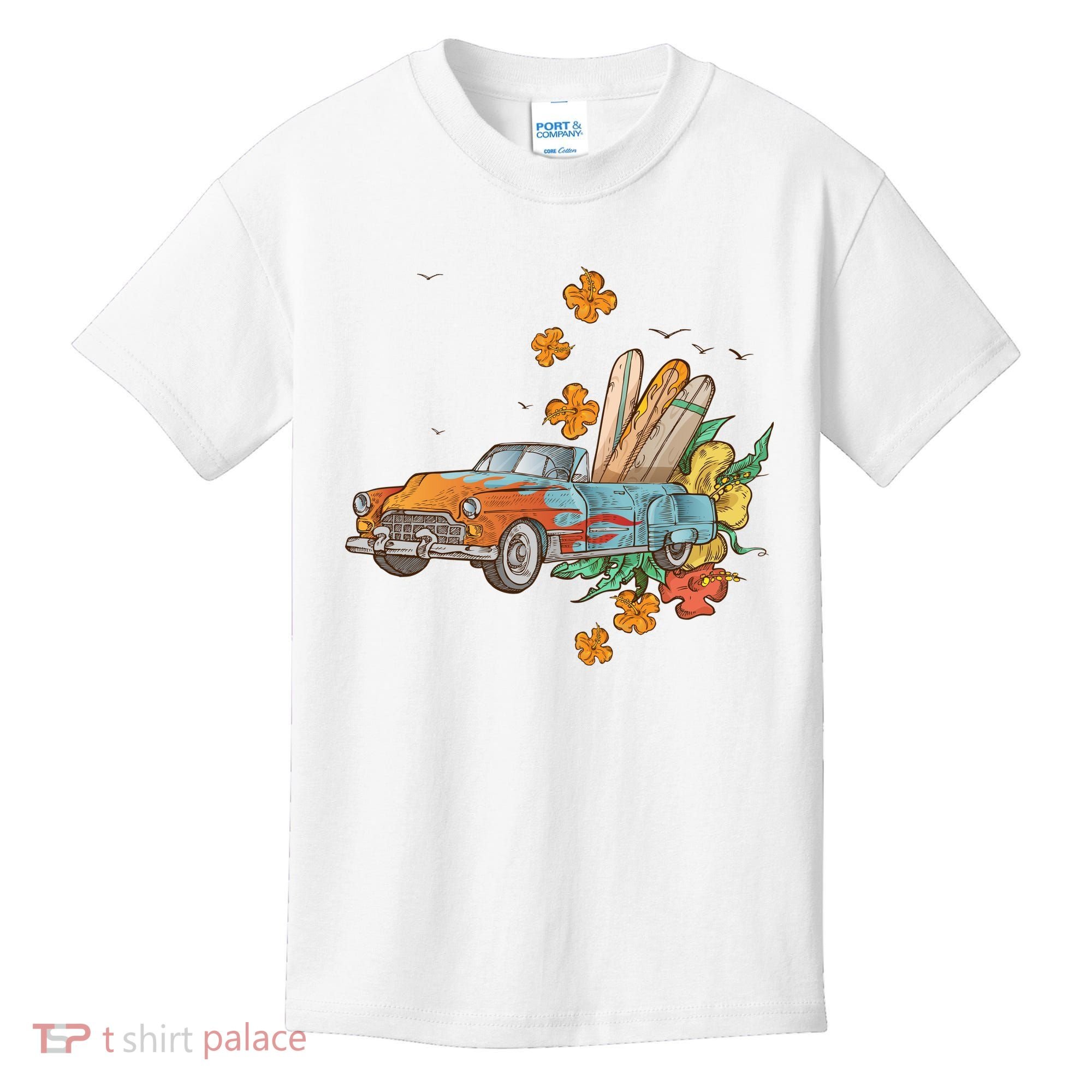 Surfing Tropical Summer Retro Truck Kids T-Shirt