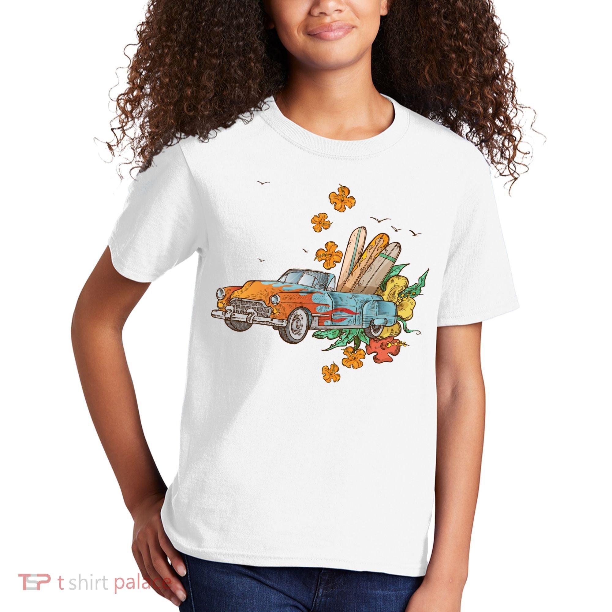 Surfing Tropical Summer Retro Truck Kids T-Shirt