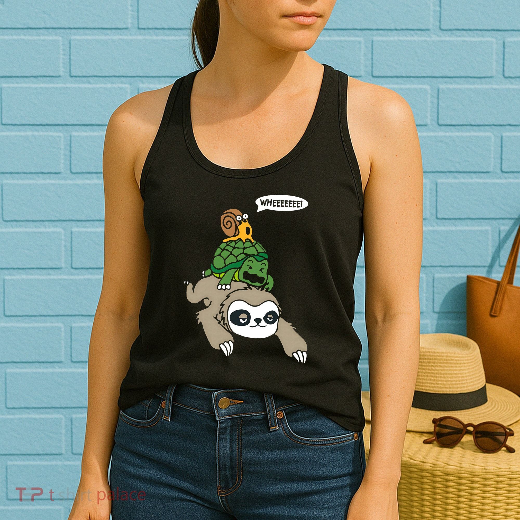 Sloth Turtle Snail Piggyback Animal Running Wild Women's Tank Top