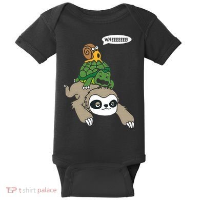 Sloth Turtle Snail Piggyback Animal Running Wild Baby Bodysuit
