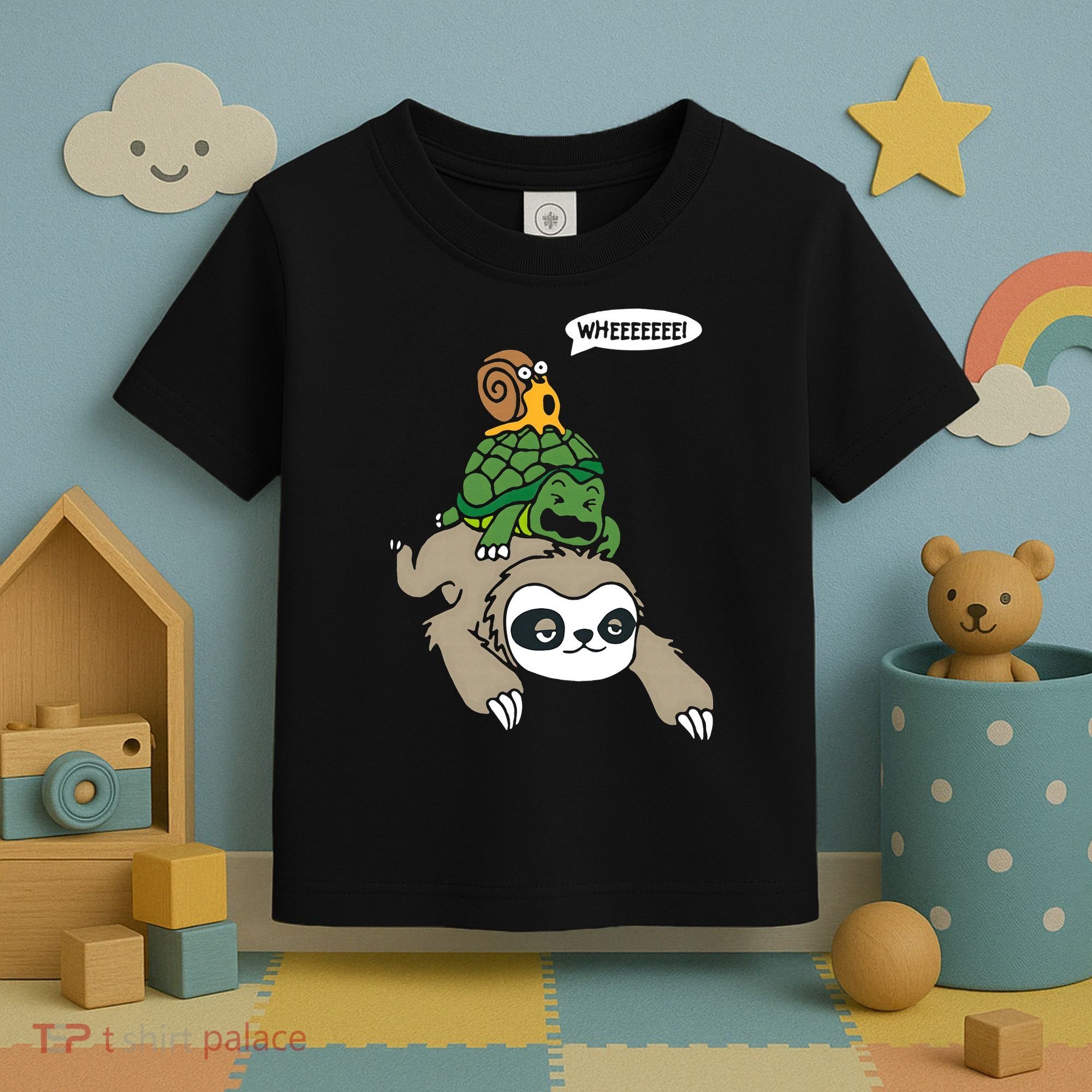 Sloth Turtle Snail Piggyback Animal Running Wild Toddler T-Shirt