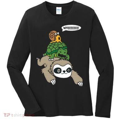 Sloth Turtle Snail Piggyback Animal Running Wild Women's Long Sleeve Shirt