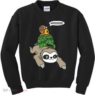 Sloth Turtle Snail Piggyback Animal Running Wild Kids Sweatshirt