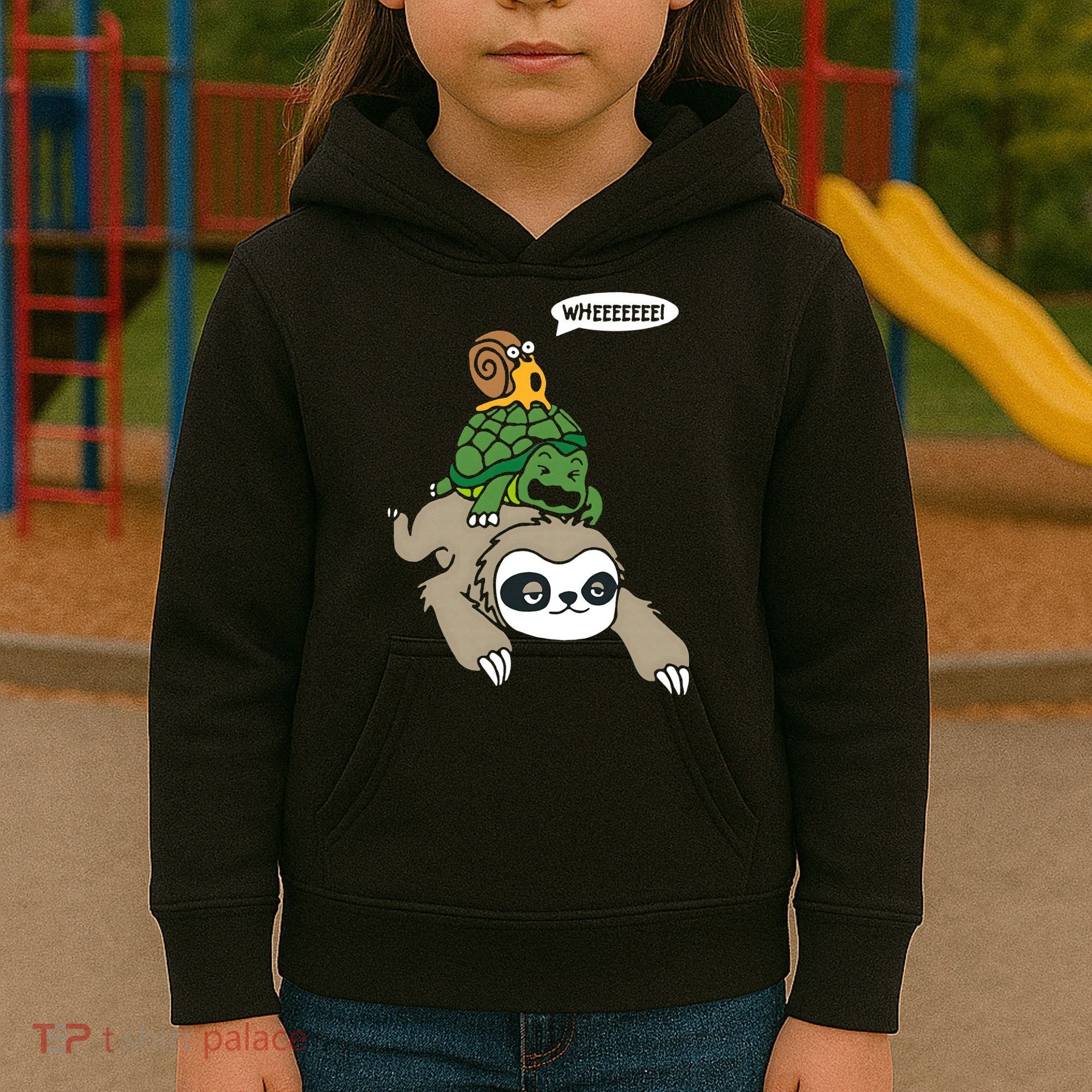 Sloth Turtle Snail Piggyback Animal Running Wild Kids Hoodie
