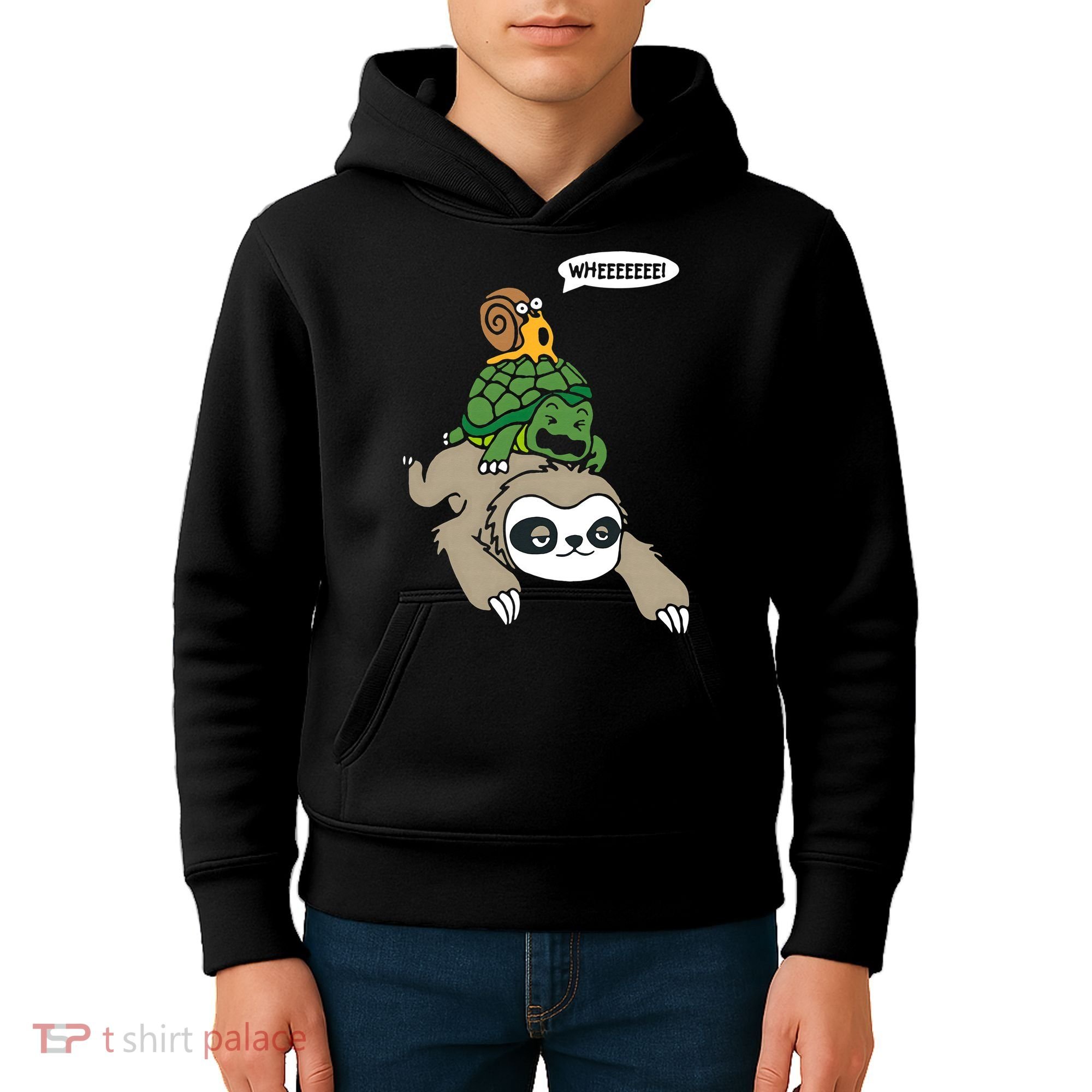 Sloth Turtle Snail Piggyback Animal Running Wild Kids Hoodie