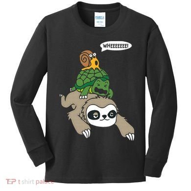 Sloth Turtle Snail Piggyback Animal Running Wild Kids Long Sleeve Shirt