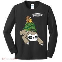 Sloth Turtle Snail Piggyback Animal Running Wild Kids Long Sleeve Shirt thumb 0
