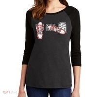 Save The Stick Funny Manual Transmission Three Pedals Car Women's Tri-Blend 3/4-Sleeve Raglan Shirt thumb 2