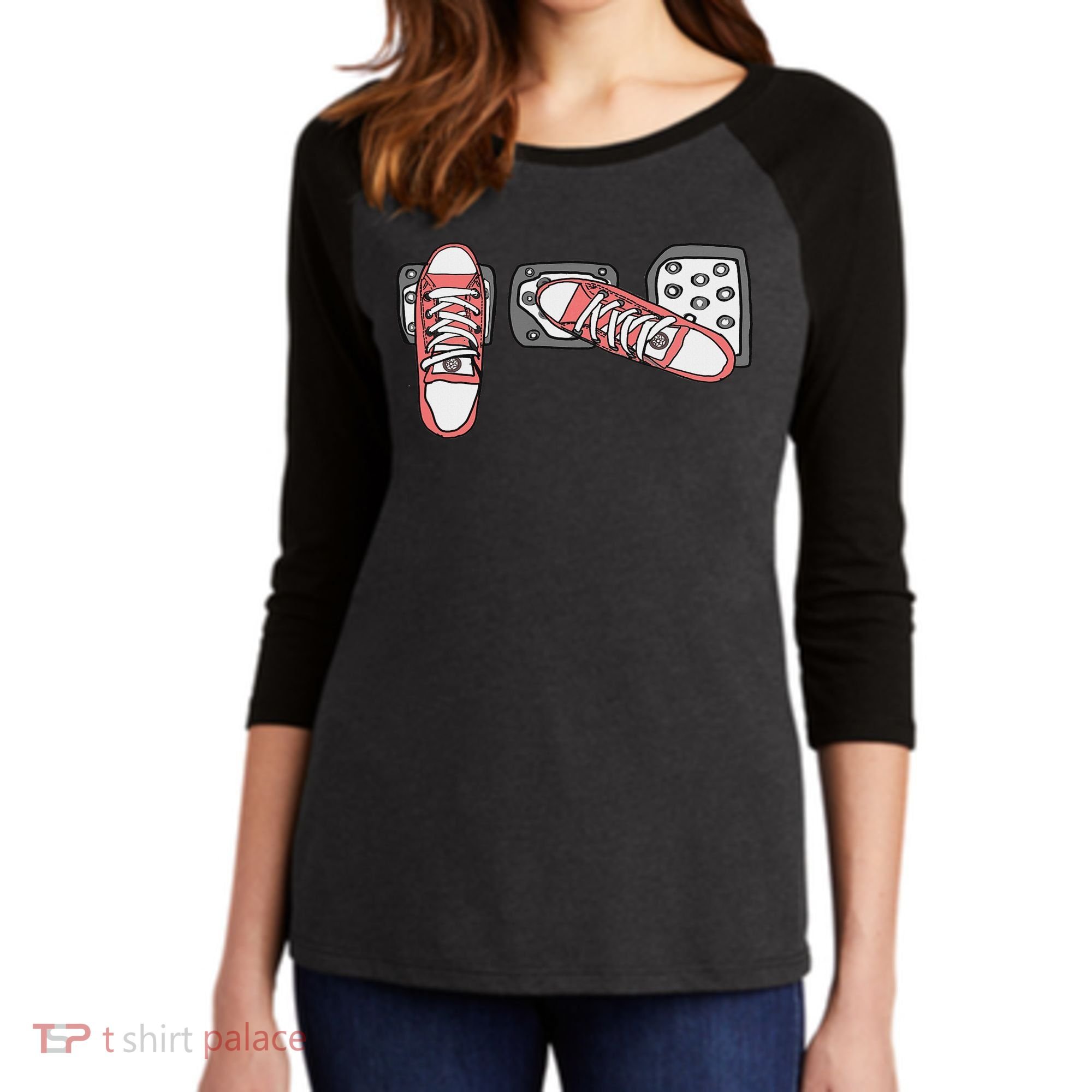 Save The Stick Funny Manual Transmission Three Pedals Car Women's Tri-Blend 3/4-Sleeve Raglan Shirt