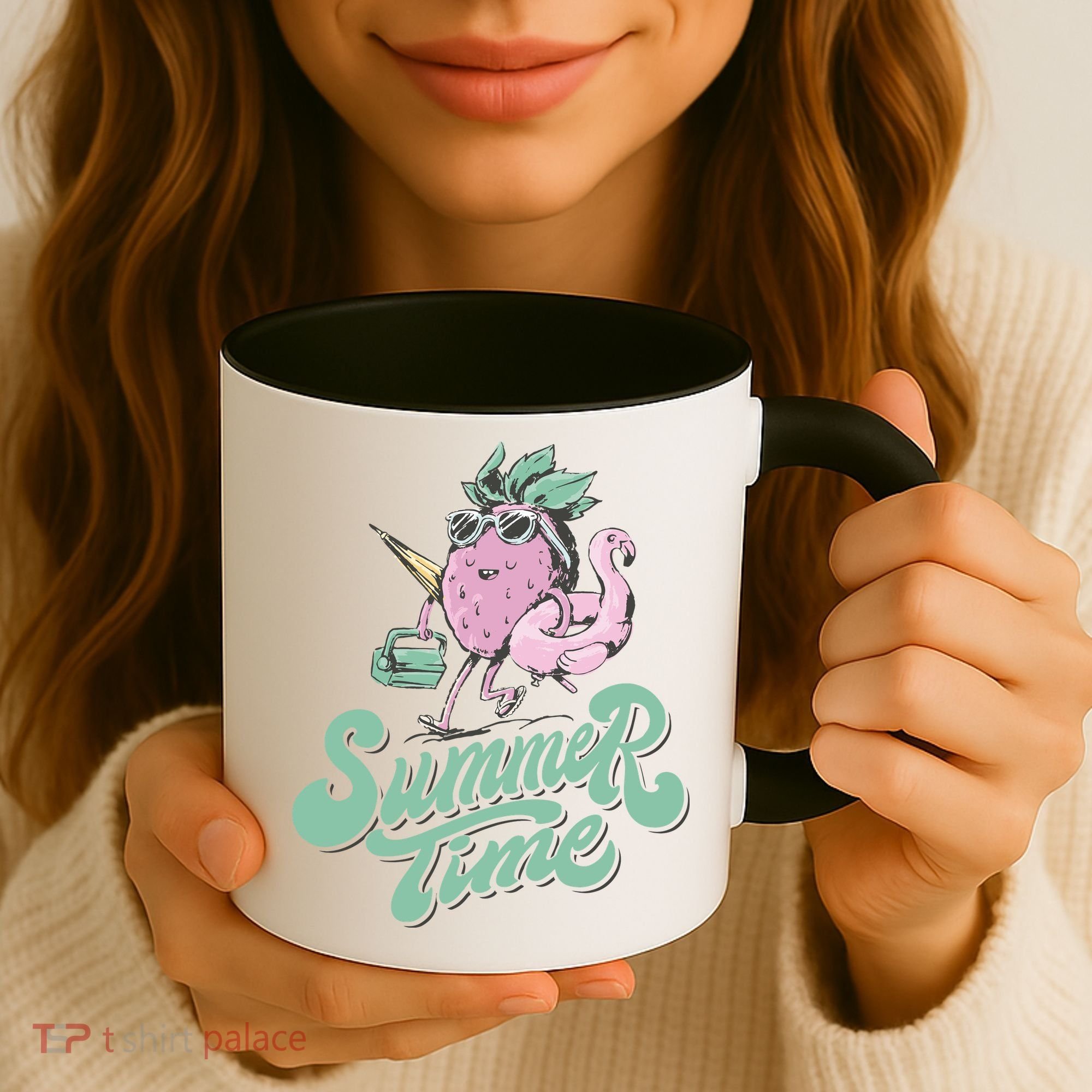 Summer Time Strawberry Retro Beach Coffee Mug