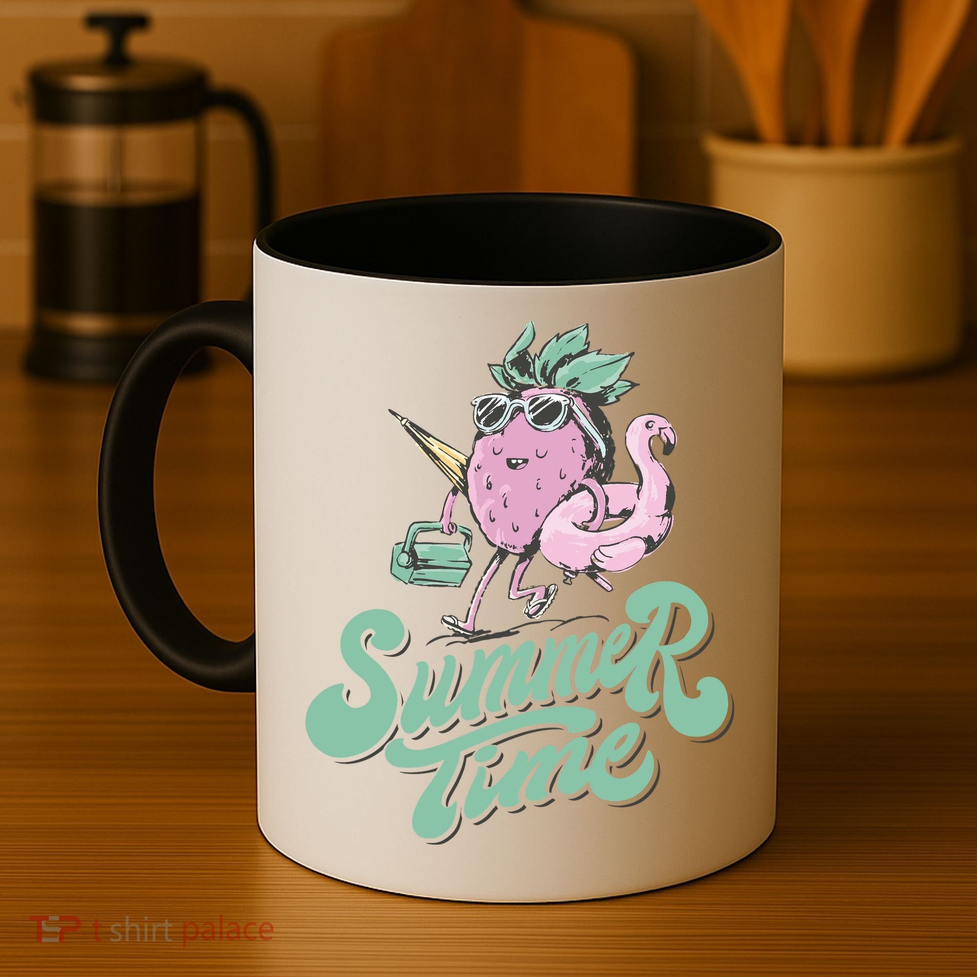 Summer Time Strawberry Retro Beach Coffee Mug