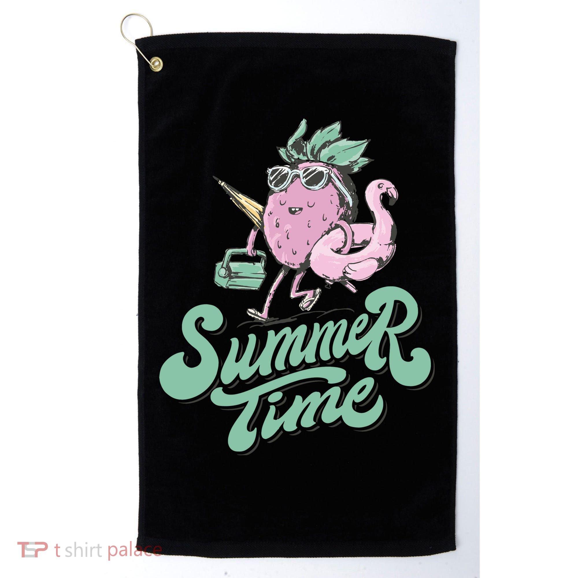 Summer Time Strawberry Retro Beach Golf Towel