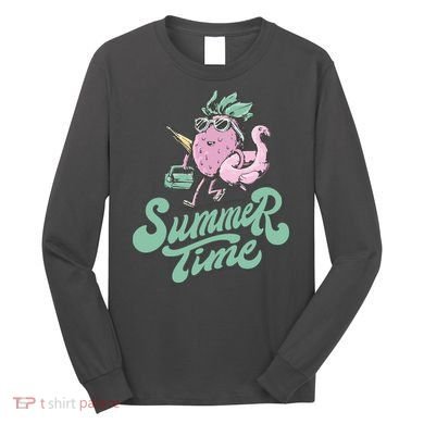 Summer Time Strawberry Retro Beach Long Sleeve Shirt
