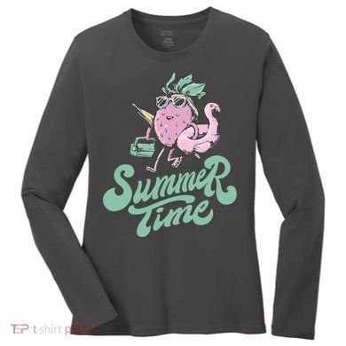 Summer Time Strawberry Retro Beach Women's Long Sleeve Shirt