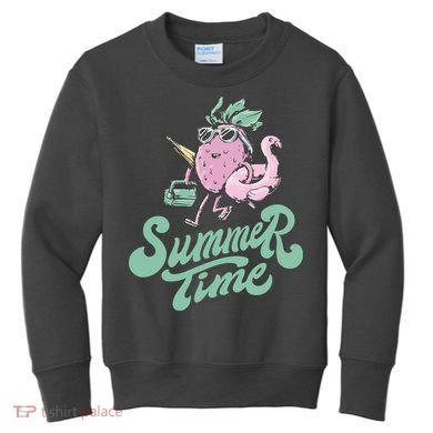 Summer Time Strawberry Retro Beach Kids Sweatshirt