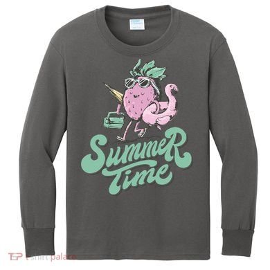 Summer Time Strawberry Retro Beach Kids Long Sleeve Shirt