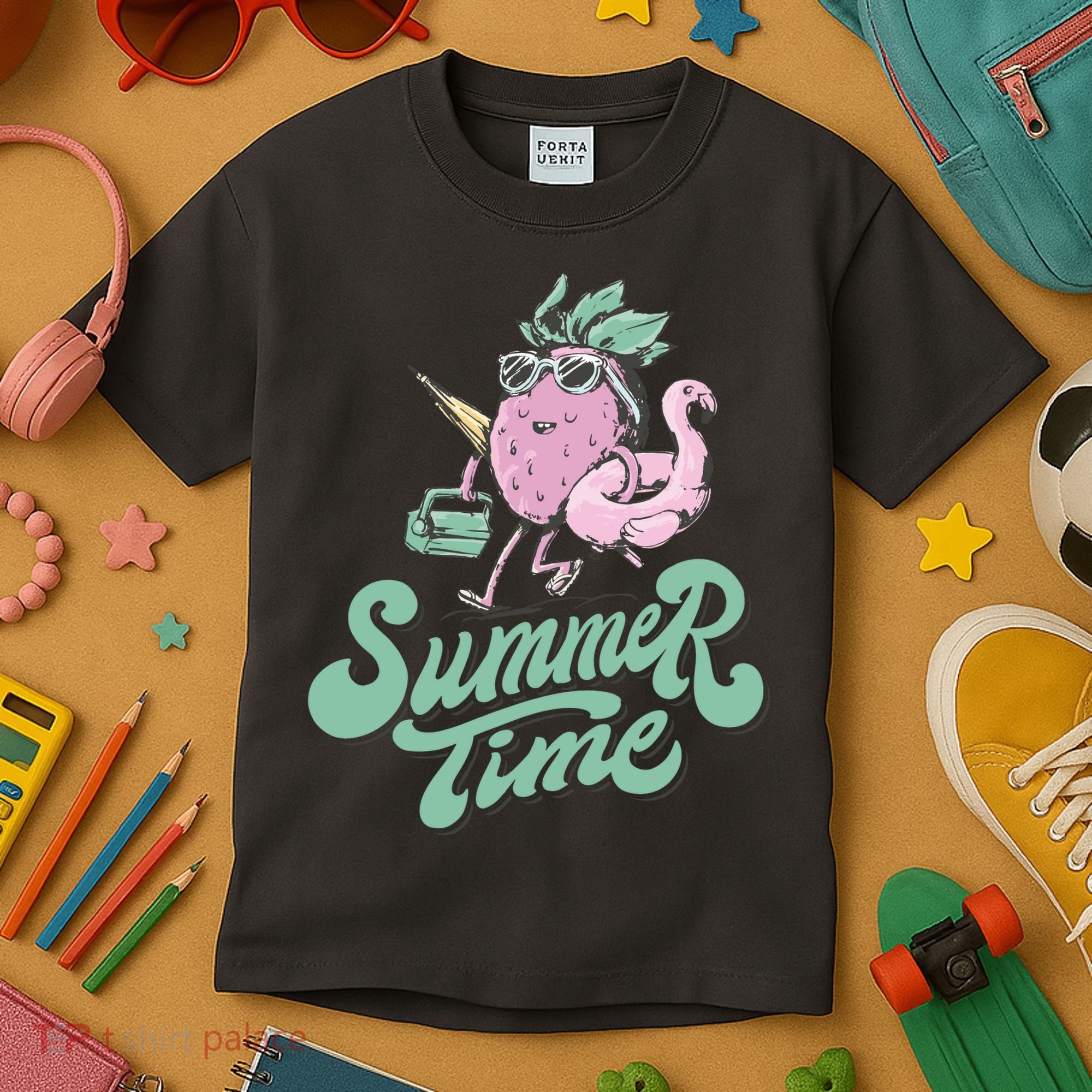 Summer Time Strawberry Retro Beach Kids T-Shirt