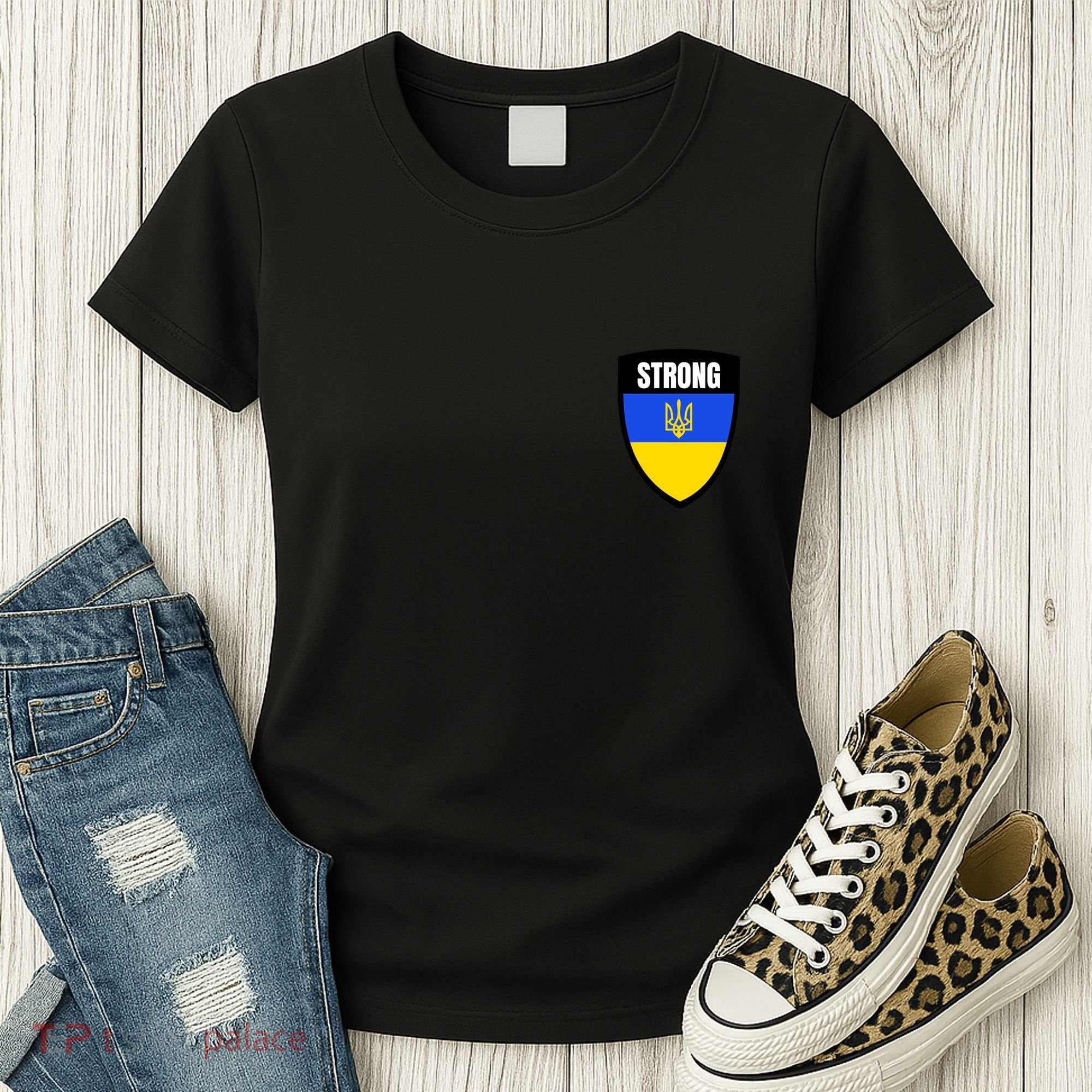 Strong Tactical Support Ukrainian Flag Shield I Stand With Ukraine Military Women's T-Shirt