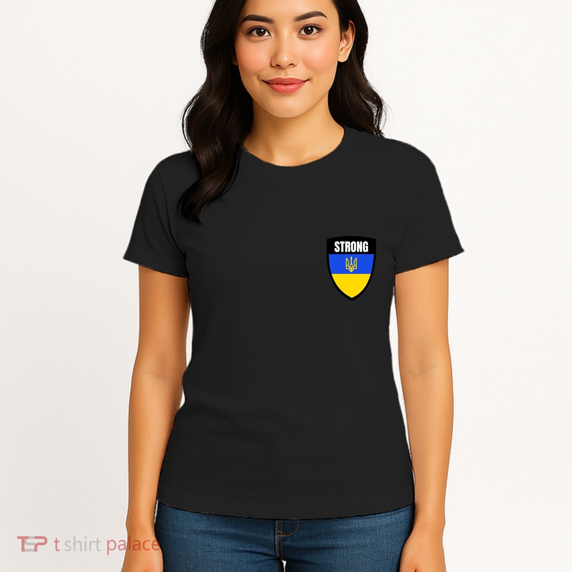 Strong Tactical Support Ukrainian Flag Shield I Stand With Ukraine Military Women's T-Shirt