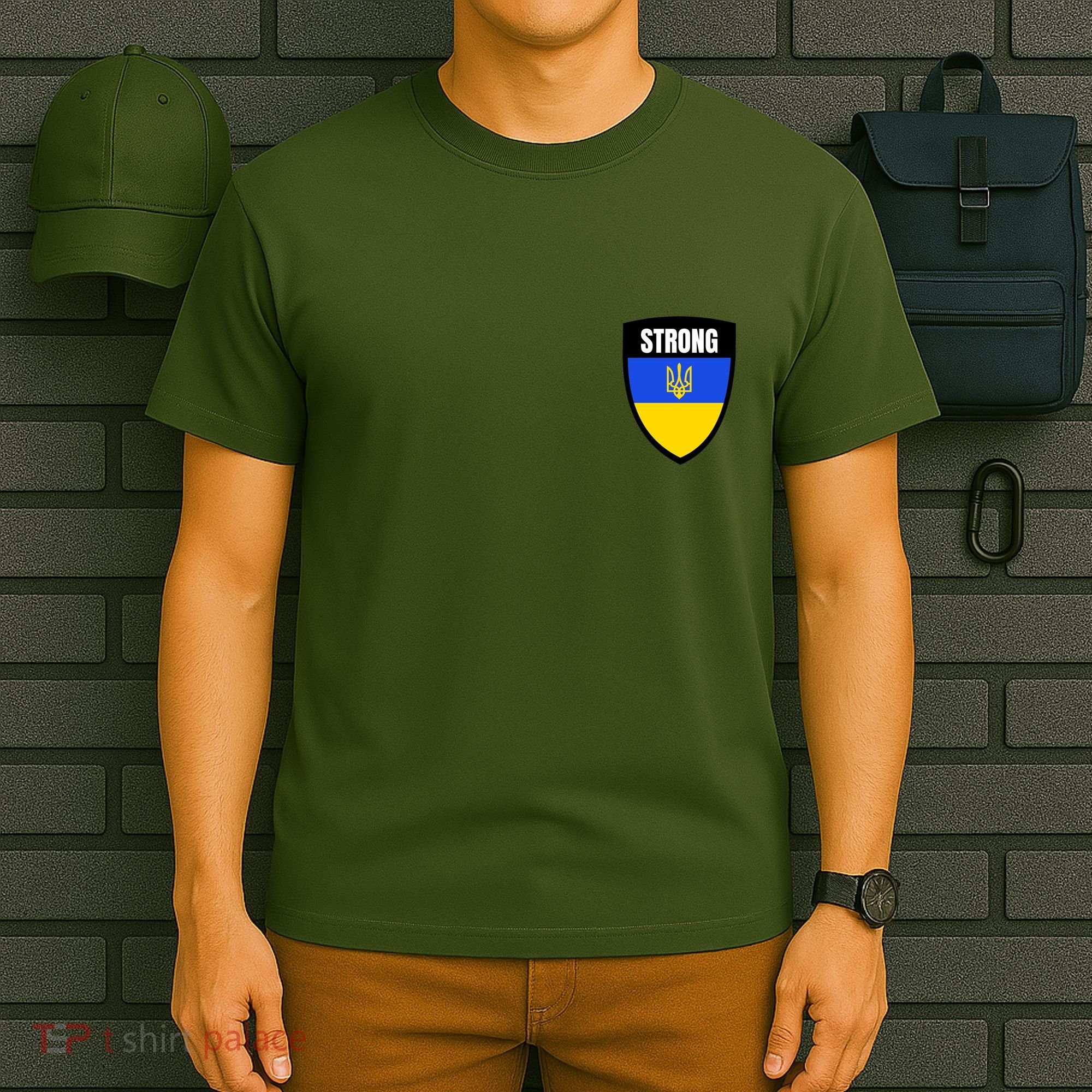 Strong Tactical Support Ukrainian Flag Shield I Stand With Ukraine Military T-Shirt