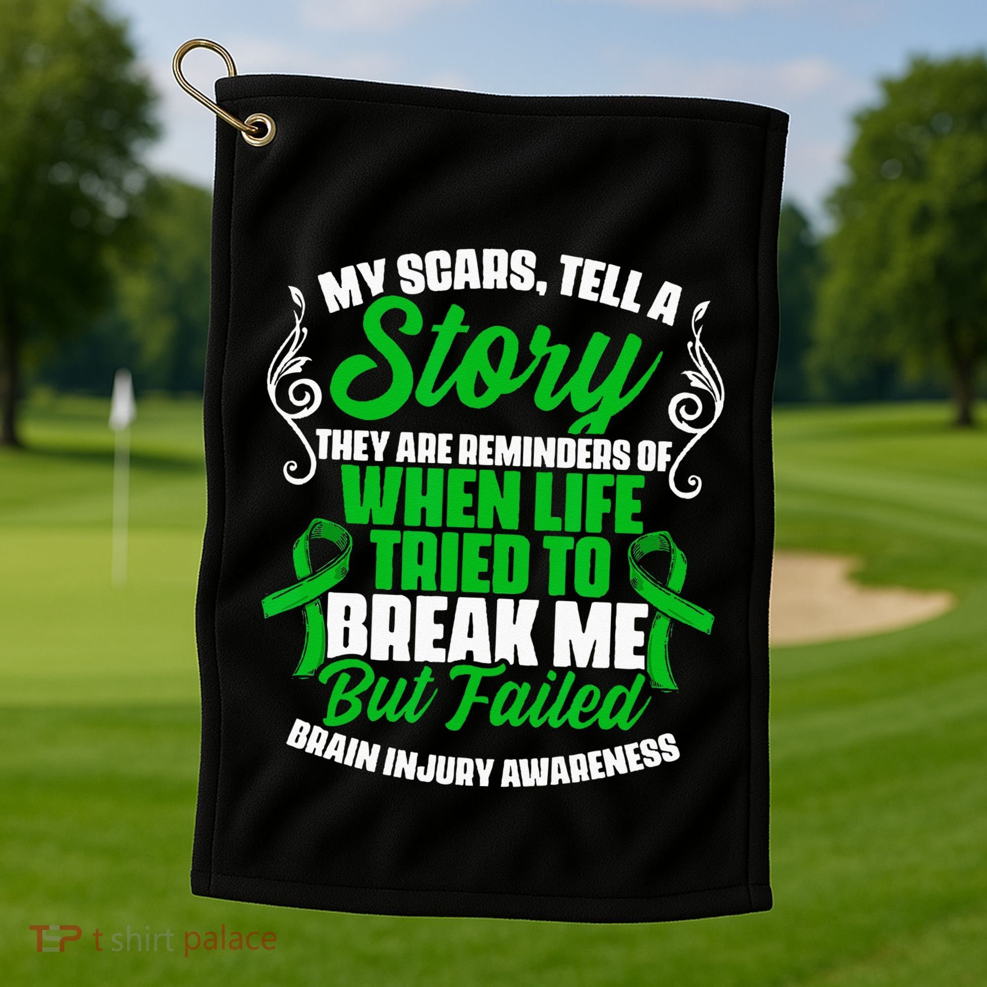 Scars Tell Story Traumatic Brain Injury Support TBI Survivor Golf Towel