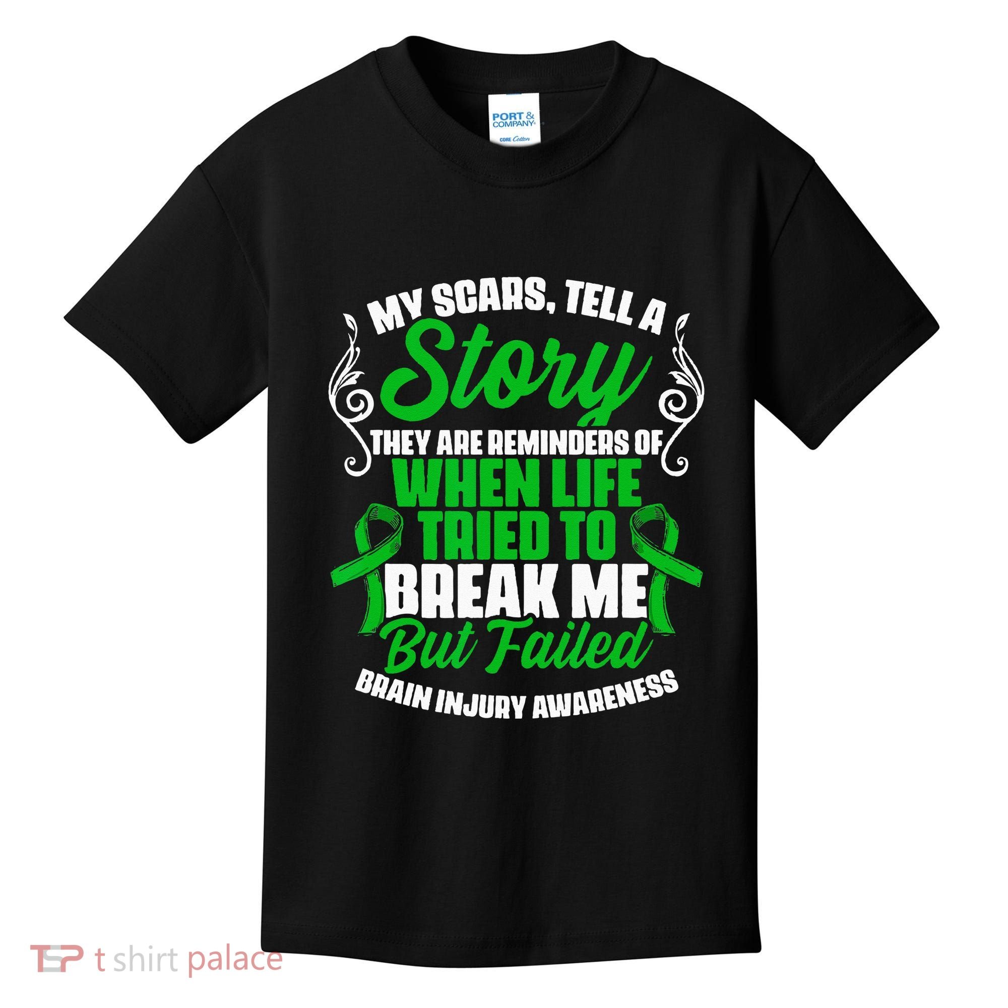Scars Tell Story Traumatic Brain Injury Support TBI Survivor Kids T-Shirt