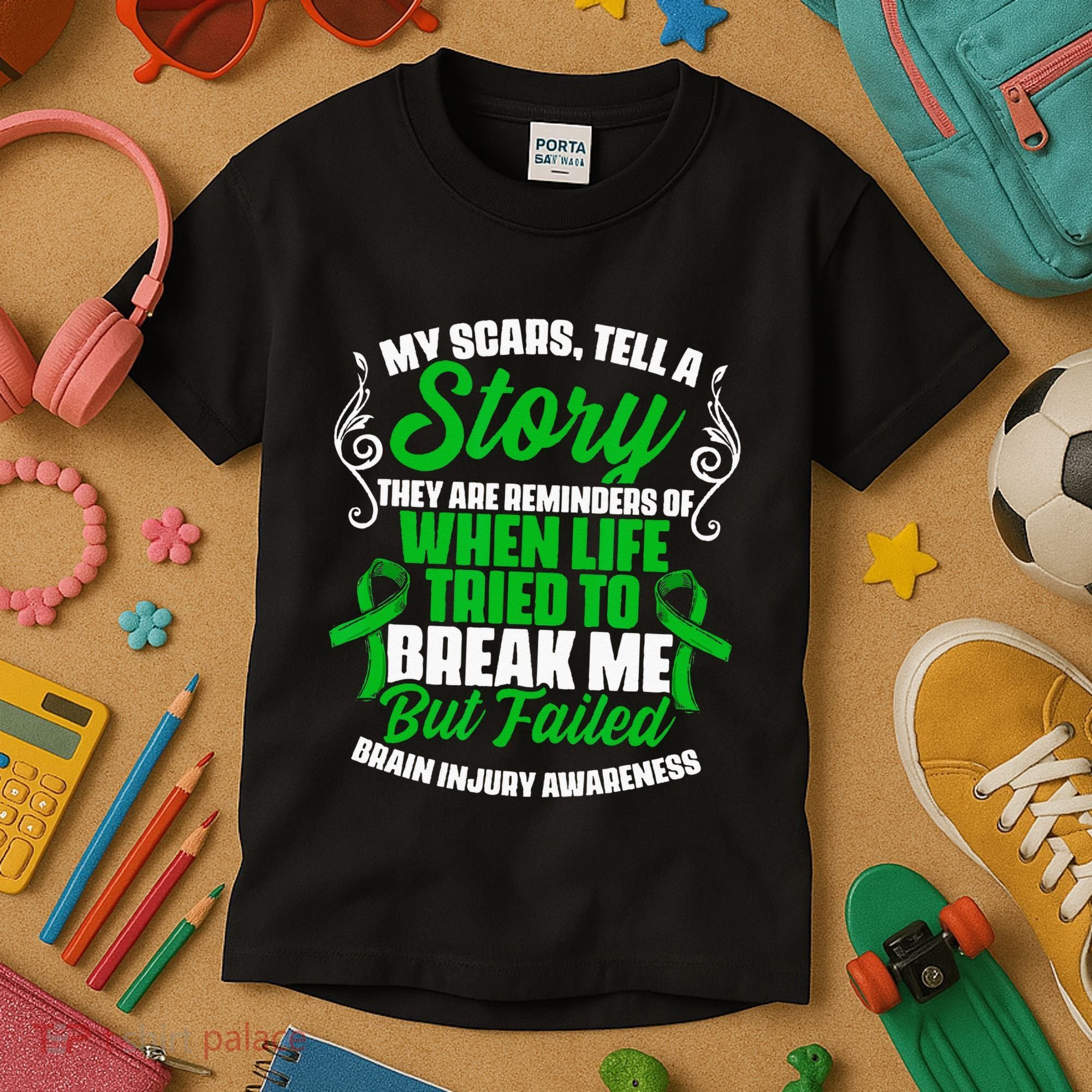 Scars Tell Story Traumatic Brain Injury Support TBI Survivor Kids T-Shirt
