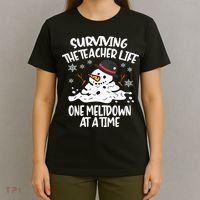 Surviving The Teacher Life One Meltdown At A Time Christmas T-Shirt thumb 4