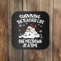 Surviving The Teacher Life One Meltdown At A Time Christmas Coaster thumb 0