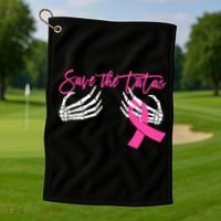 Save The Tatas Breast Cancer Awareness Gift Golf Towel thumb 1