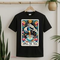 Spill The Tea Funny Tarot Card Sarcastic Skeleton T-Shirt thumb 2