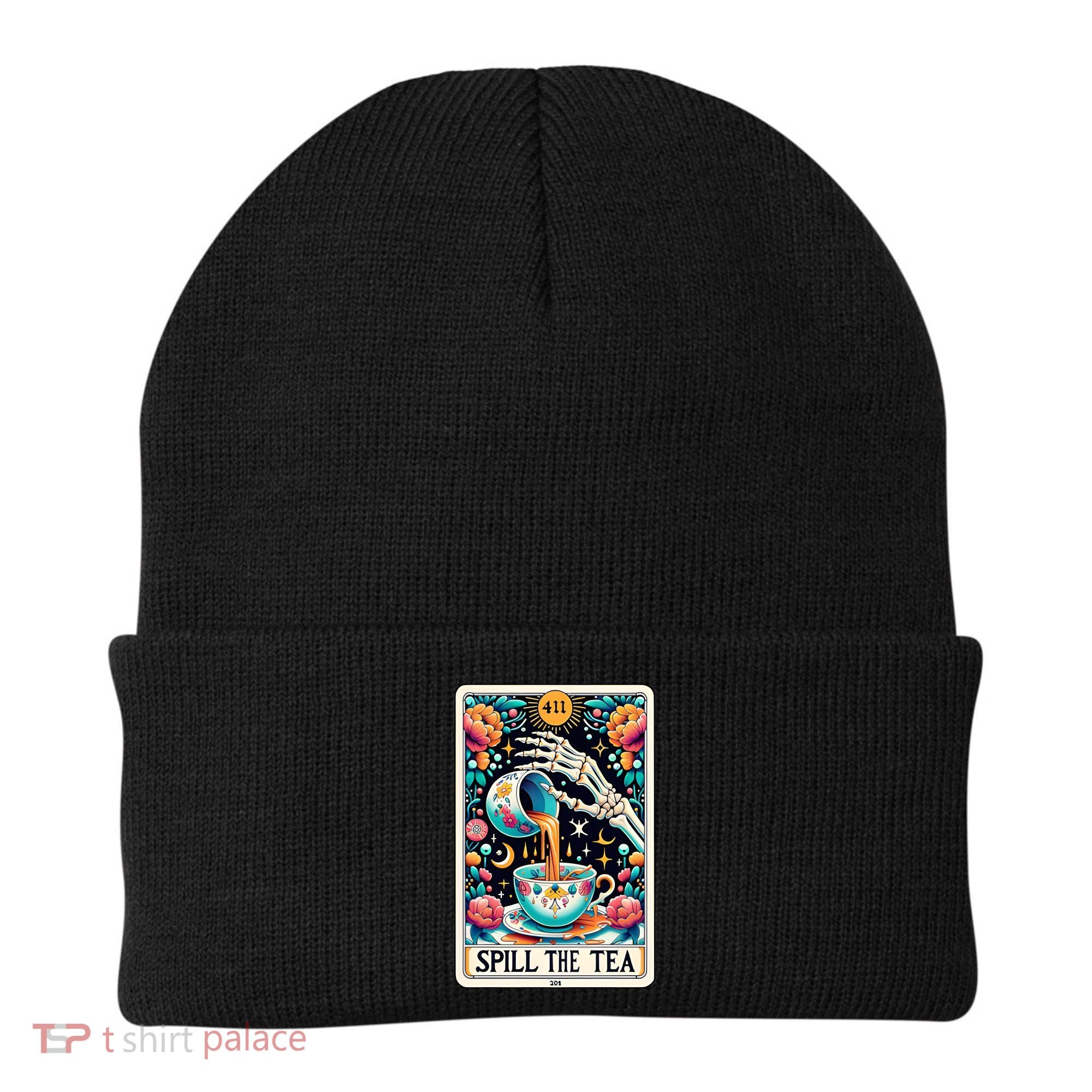 Spill The Tea Funny Tarot Card Sarcastic Skeleton Beanie
