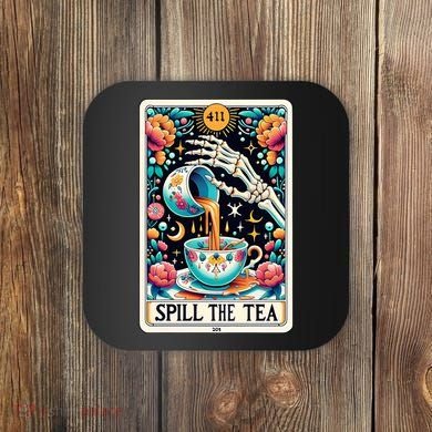 Spill The Tea Funny Tarot Card Sarcastic Skeleton Coaster